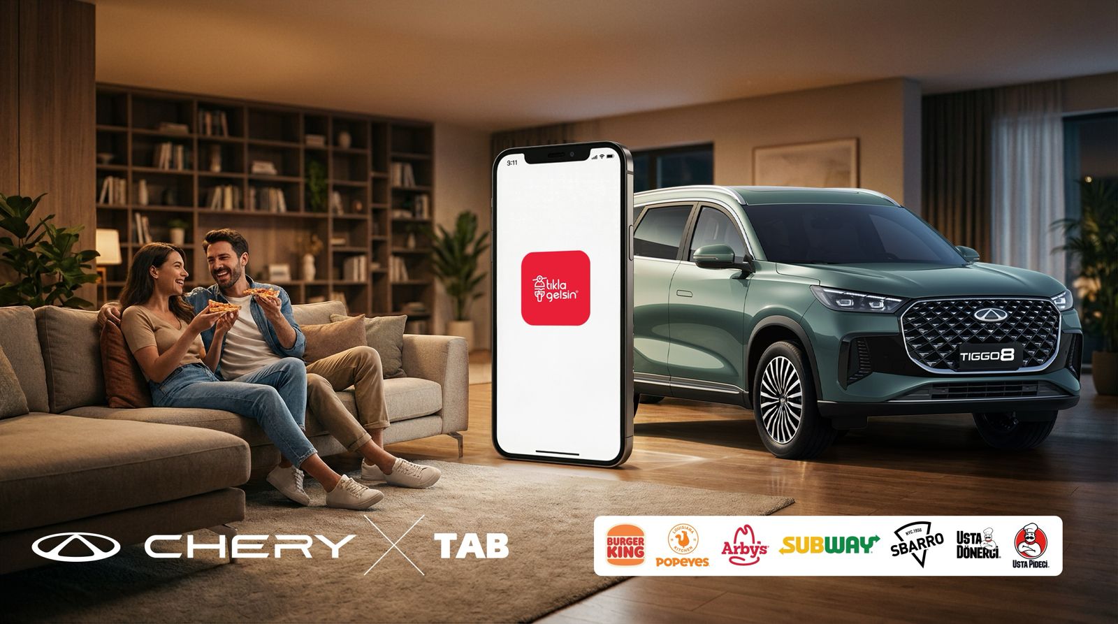 Chery Yeni Tiggo 8, TAB Gıda ve Tıkla Gelsin kampanya iş birliği görseli