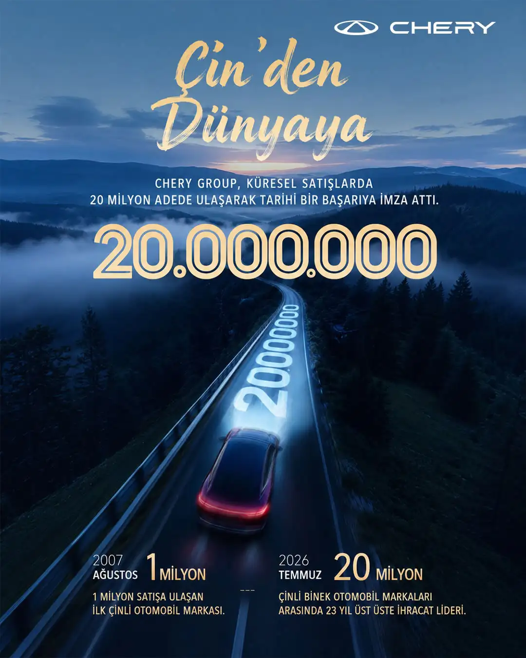Bir yarısında göl kenarında kamp yapan bir aile, diğer yarısında ise Chery yetkili servisinde işlem gören SUV