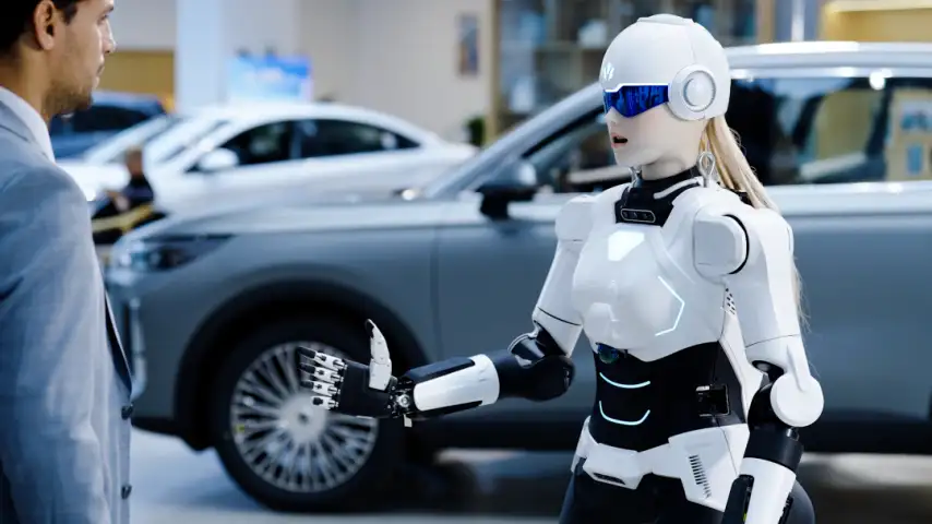Chery showroom'unda müşteriyle iletişim kuran insansı robot